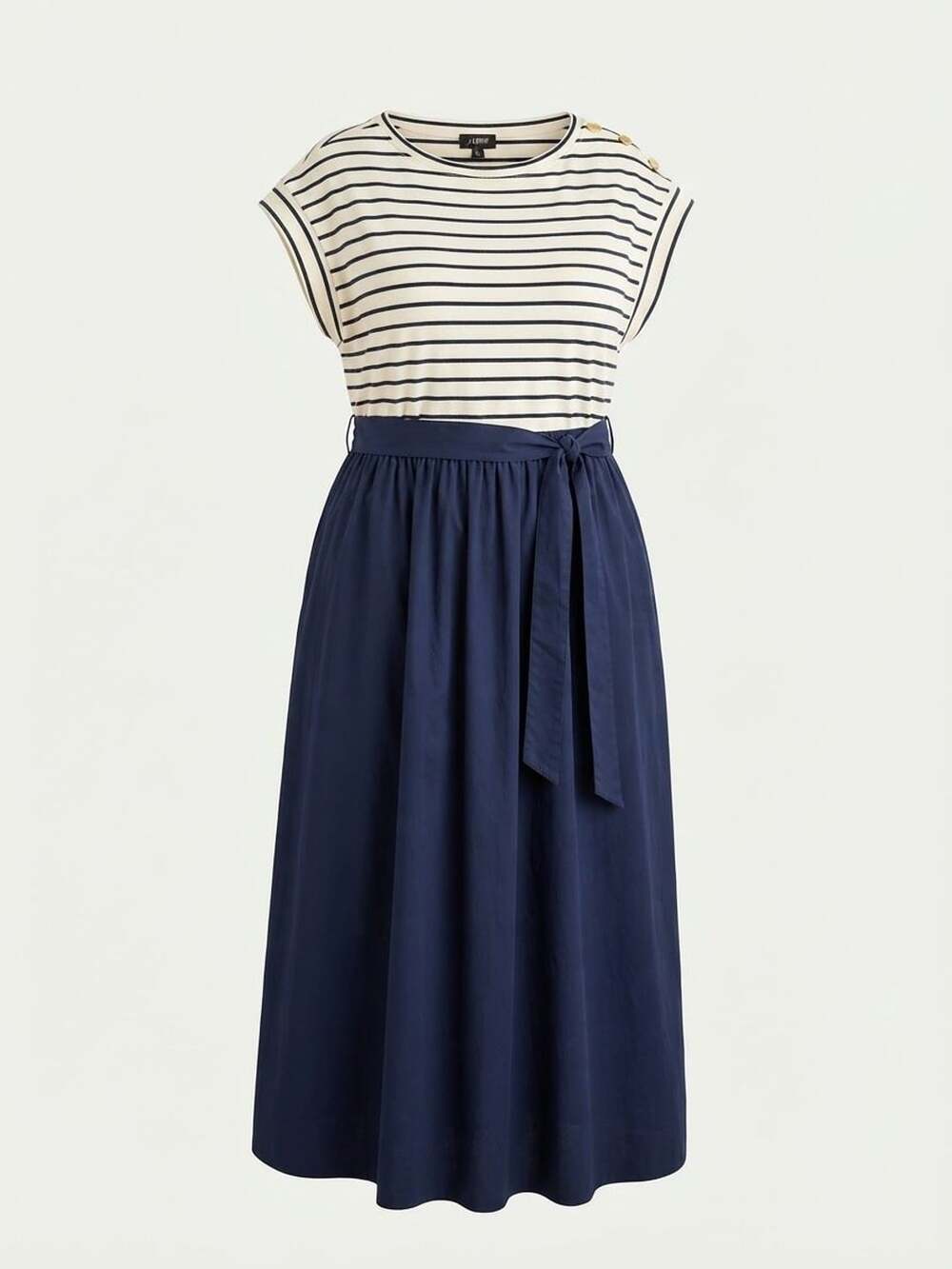 Button-shoulder Tie-waist Knit Mixy Dress For Women XXL